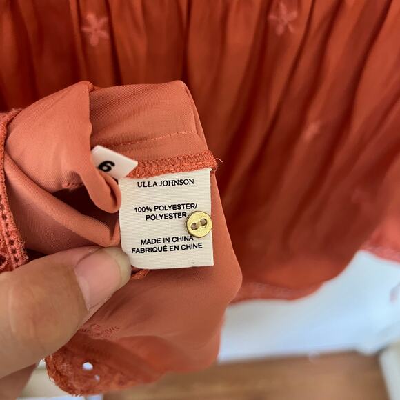 Ulla Johnson Rust Ruffle Eyelet Mini Dress, Flutter Sleeves, Boho Romantic - Picture 7 of 12